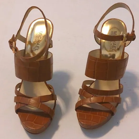 Michael Kors Nadja Ankle Strap Peep Toe High Heels Shoes Size 7.5M