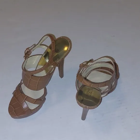 Michael Kors Nadja Ankle Strap Peep Toe High Heels Shoes Size 7.5M