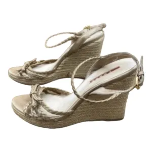 Michael Kors Rafipa Platform Toe Buckle Sandals - Size 6.5, Beige Leather