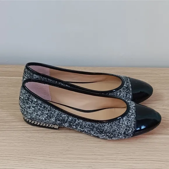 Michael Kors Sabrina Ballet Flats Shoes Black and White Tweed 7