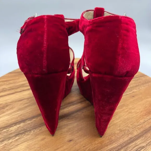 Michael Kors Sandals Womens Size 9.5 M Red Velvet Wedge Platform Heels