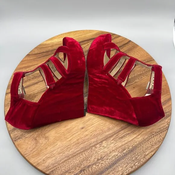 Michael Kors Sandals Womens Size 9.5 M Red Velvet Wedge Platform Heels