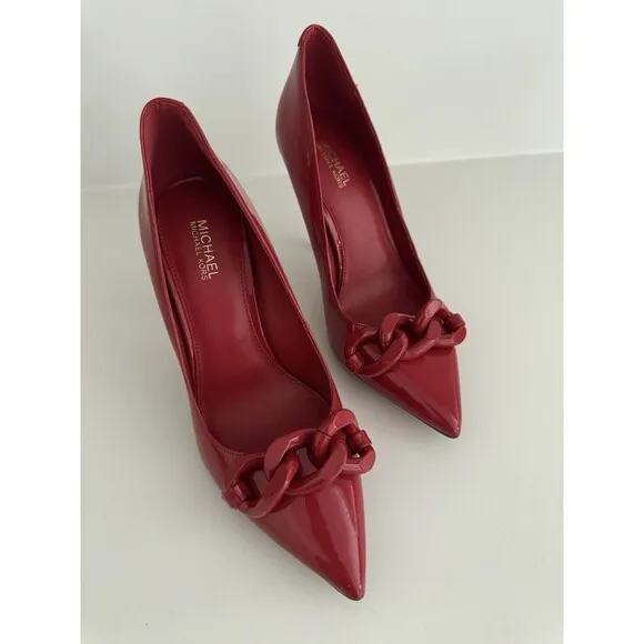MICHAEL KORS Scarlett Chain Link Leather Pump red Size 6