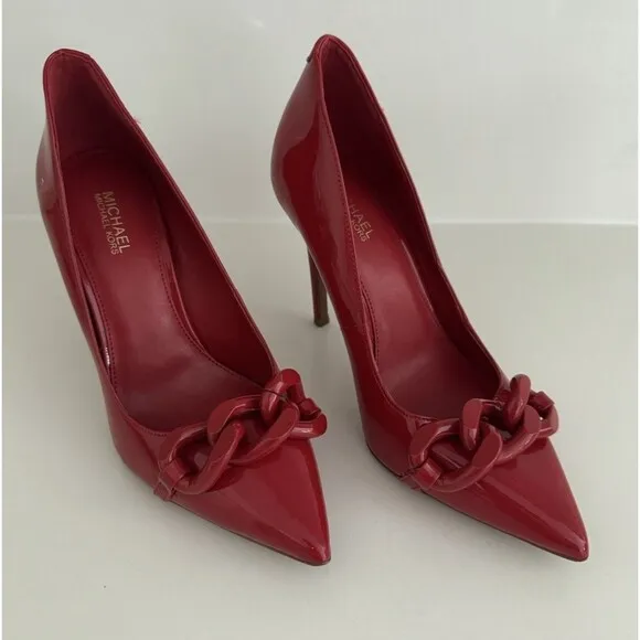MICHAEL KORS Scarlett Chain Link Leather Pump red Size 6