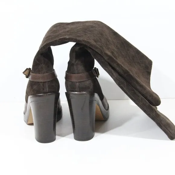 Michael Kors Tall Brown Suede Boots sz 7 Women Shoes Leather Heel MK