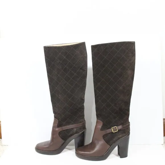 Michael Kors Tall Brown Suede Boots sz 7 Women Shoes Leather Heel MK