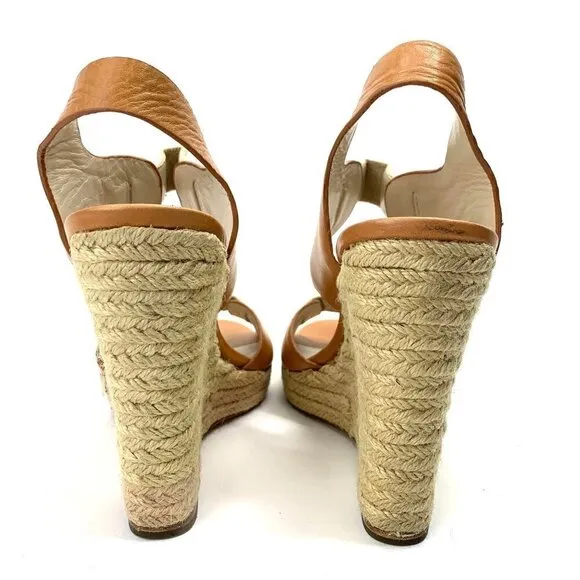 Michael Kors Windsor Platform Wedge Espadrille Sandals Tan Leather, Size 9M IOB