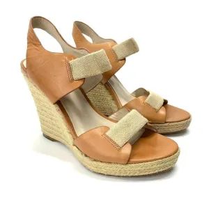 Michael Kors Windsor Platform Wedge Espadrille Sandals Tan Leather, Size 9M IOB