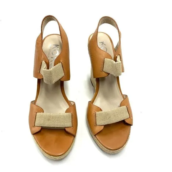 Michael Kors Windsor Platform Wedge Espadrille Sandals Tan Leather, Size 9M IOB