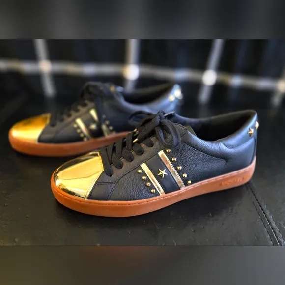 Michael Kors Woman's MK Frankie Striped Leather Sneakers 8.5