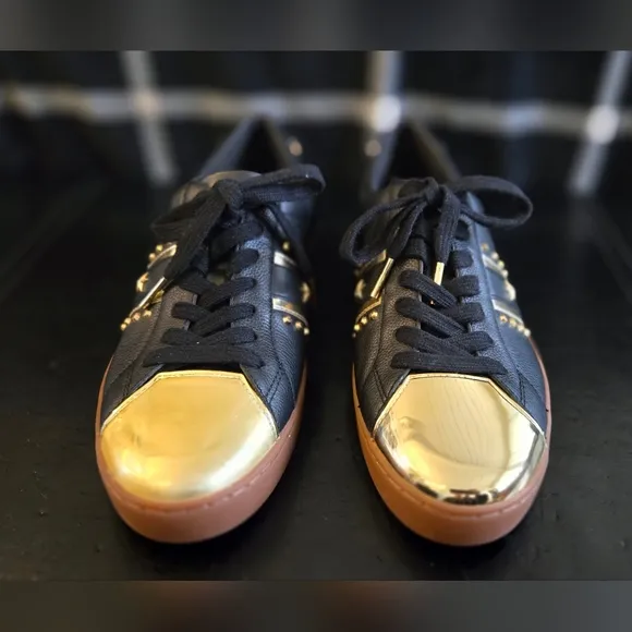 Michael Kors Woman's MK Frankie Striped Leather Sneakers 8.5