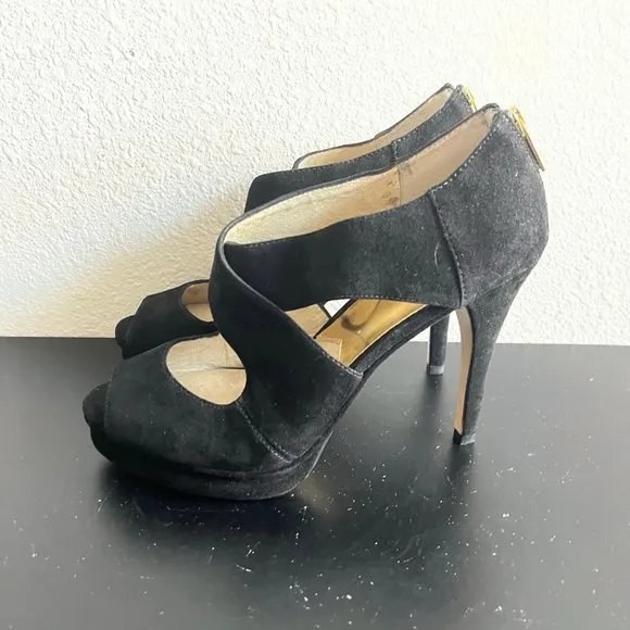 Michael Kors Women's Black Suede Platform Heels Size 9.5 Style AF13E