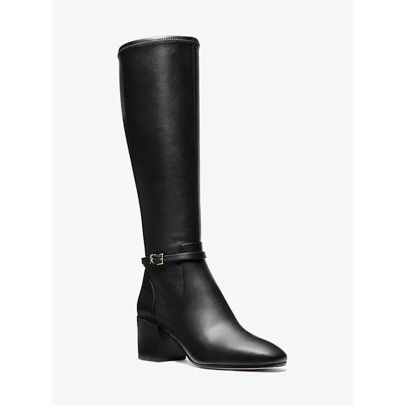Michael Kors Women's Ella Block Heel Boot Black Shoes 10