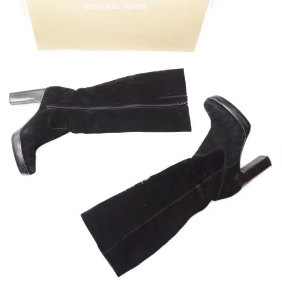 Michael Kors Black Suede Platform Heel Tall Boots, size 9.5