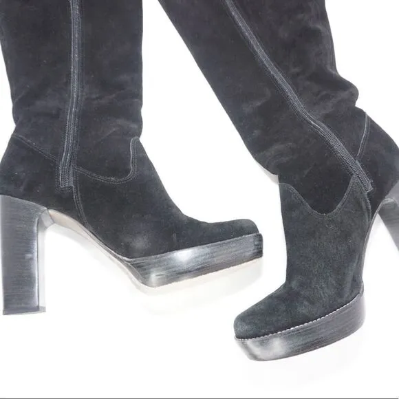 Michael Kors Black Suede Platform Heel Tall Boots, size 9.5