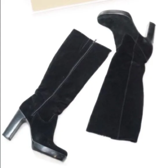 Michael Kors Black Suede Platform Heel Tall Boots, size 9.5