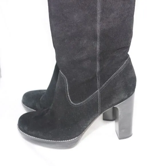 Michael Kors Black Suede Platform Heel Tall Boots, size 9.5