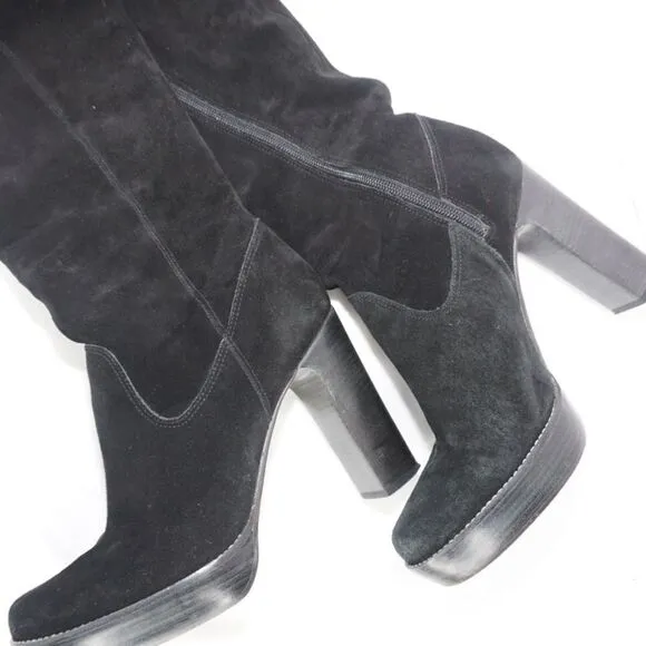 Michael Kors Black Suede Platform Heel Tall Boots, size 9.5