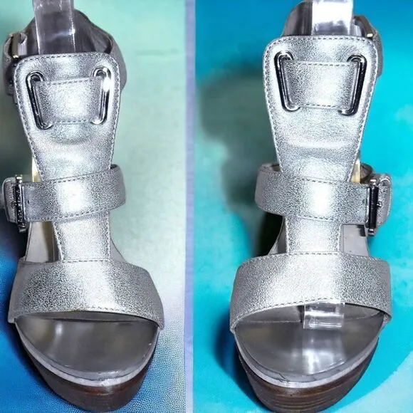 Michael Kors metallic silver heeled peep-toe sandals