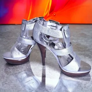Michael Kors metallic silver heeled peep-toe sandals