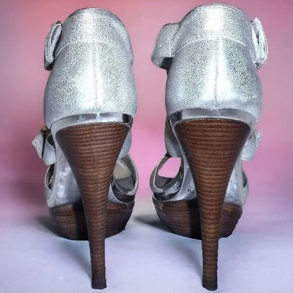 Michael Kors metallic silver heeled peep-toe sandals