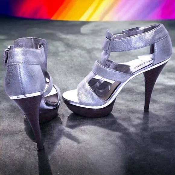 Michael Kors metallic silver heeled peep-toe sandals