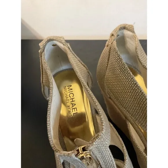 MICHAEL MICHAEL KORS Berkley Espadrille Wedge Metallic Sandals sz. 10