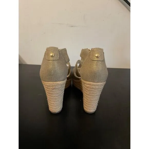 MICHAEL MICHAEL KORS Berkley Espadrille Wedge Metallic Sandals sz. 10