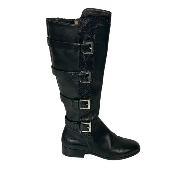 Michael Michael Kors Black Leather Buckle Accent Zip Riding Boots Sz 5