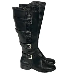 Michael Michael Kors Black Leather Buckle Accent Zip Riding Boots Sz 5