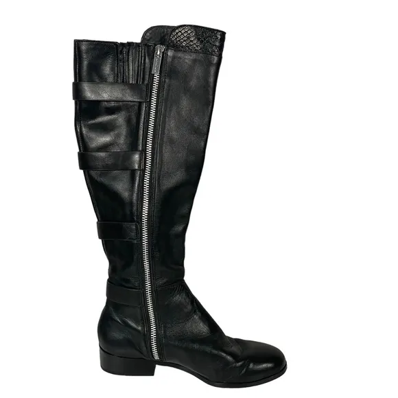 Michael Michael Kors Black Leather Buckle Accent Zip Riding Boots Sz 5