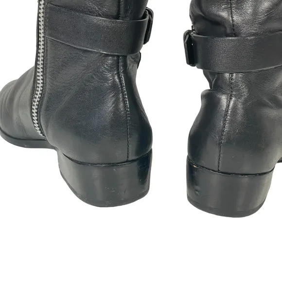 Michael Michael Kors Black Leather Buckle Accent Zip Riding Boots Sz 5