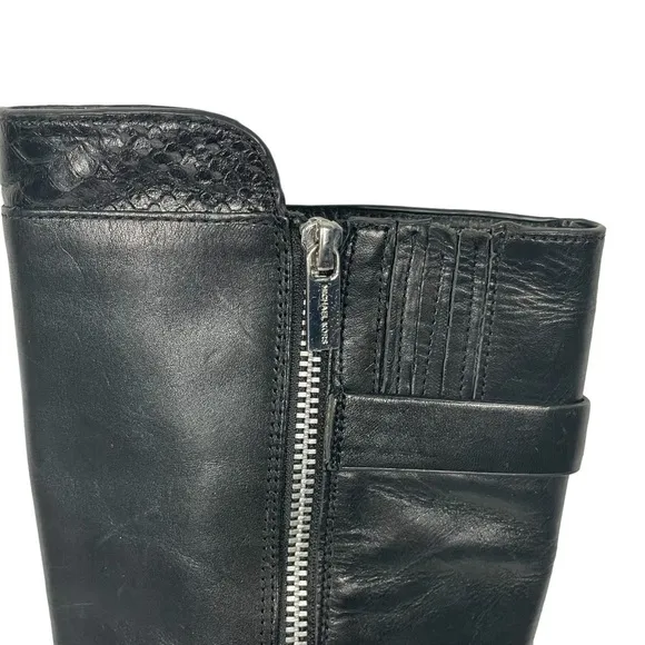 Michael Michael Kors Black Leather Buckle Accent Zip Riding Boots Sz 5