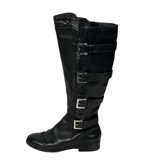 Michael Michael Kors Black Leather Buckle Accent Zip Riding Boots Sz 5