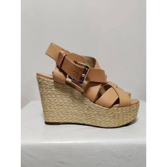 MICHAEL Michael Kors Celia Strappy Wedge Espadrille Sandals Brown Women's Size 6
