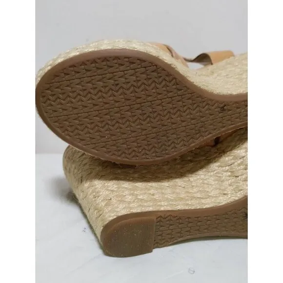 MICHAEL Michael Kors Celia Strappy Wedge Espadrille Sandals Brown Women's Size 6