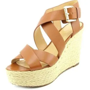 MICHAEL Michael Kors Celia Strappy Wedge Espadrille Sandals Brown Women's Size 6