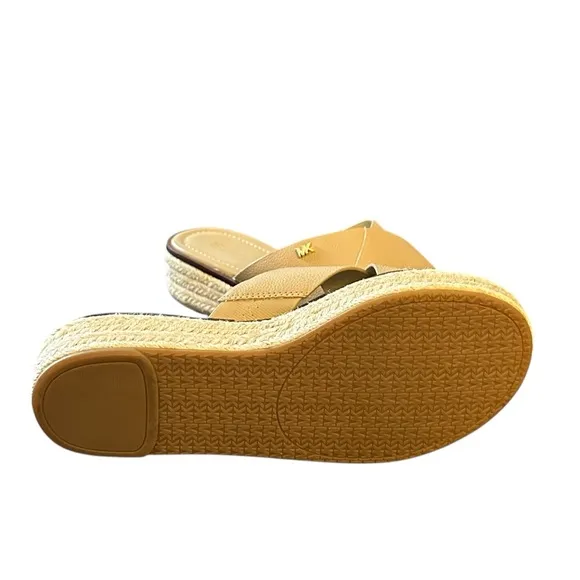MICHAEL Michael Kors Indira Tan Platform Espadrille Faux Leather Sandal 7 NEW