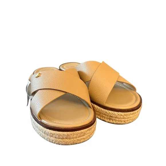 MICHAEL Michael Kors Indira Tan Platform Espadrille Faux Leather Sandal 7 NEW