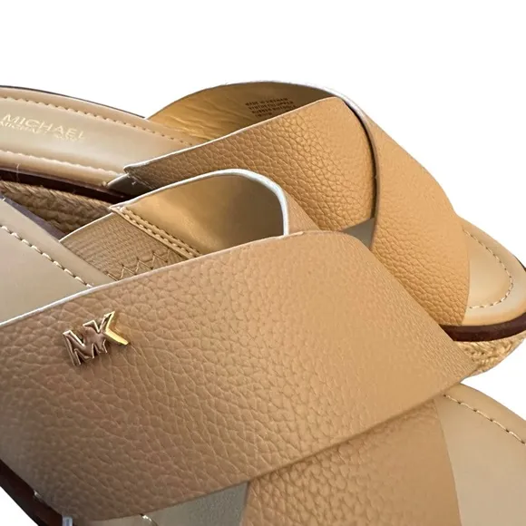MICHAEL Michael Kors Indira Tan Platform Espadrille Faux Leather Sandal 7 NEW