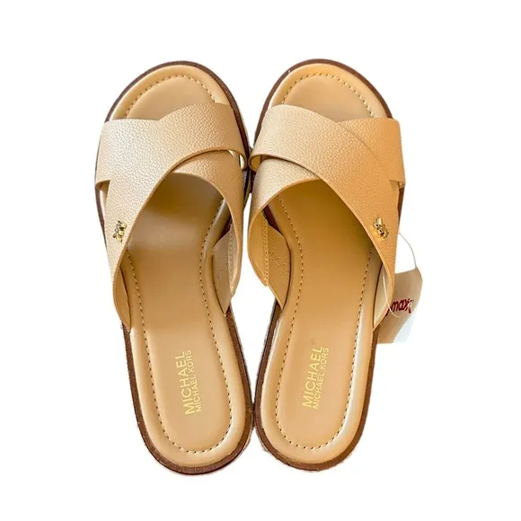 MICHAEL Michael Kors Indira Tan Platform Espadrille Faux Leather Sandal 7 NEW