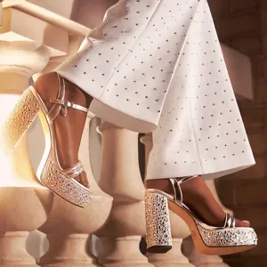 Michael Michael Kors Laci Embellished Metallic Leather Platform Sandal