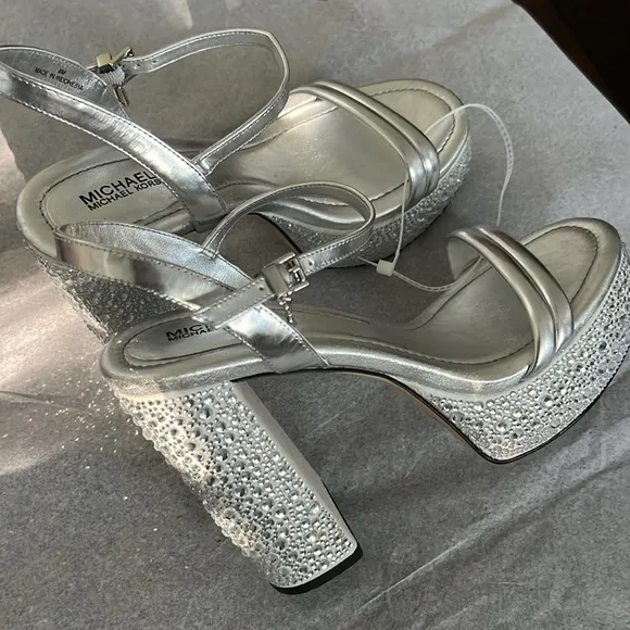 Michael Michael Kors Laci Embellished Metallic Leather Platform Sandal