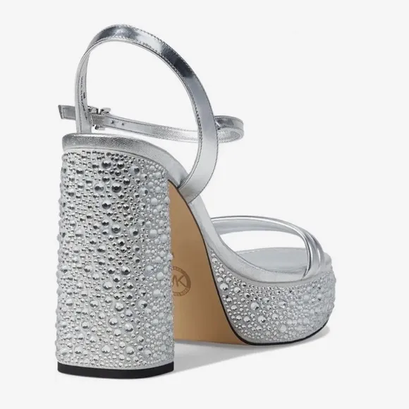 Michael Michael Kors Laci Embellished Metallic Leather Platform Sandal