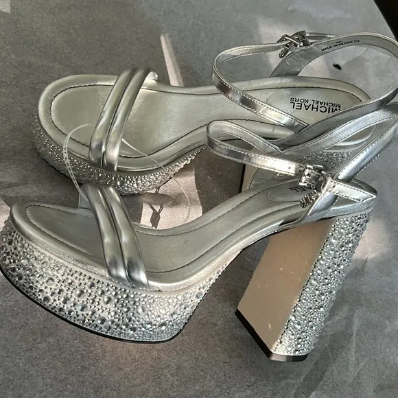 Michael Michael Kors Laci Embellished Metallic Leather Platform Sandal