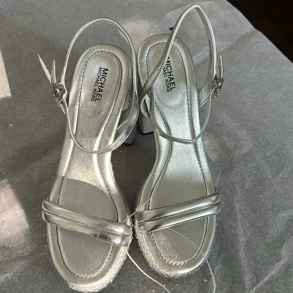 Michael Michael Kors Laci Embellished Metallic Leather Platform Sandal