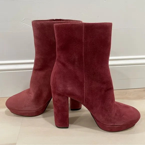 MICHAEL Michael Kors Size 9 Frenchie Platform Booties *Flaw* Burgundy Suede