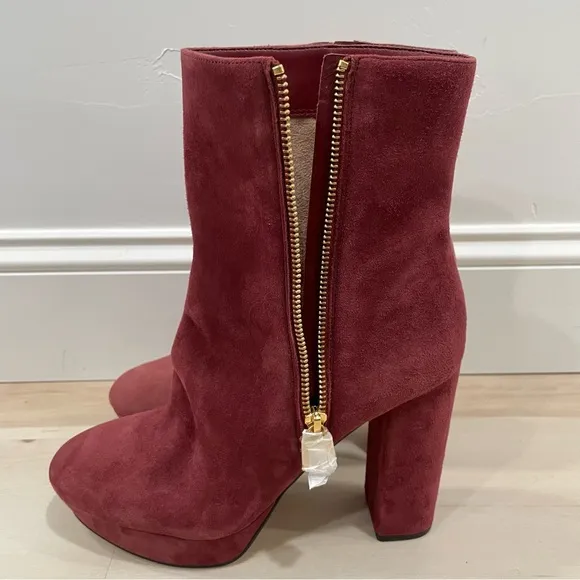 MICHAEL Michael Kors Size 9 Frenchie Platform Booties *Flaw* Burgundy Suede