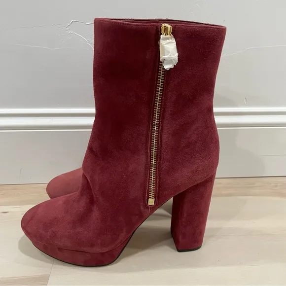 MICHAEL Michael Kors Size 9 Frenchie Platform Booties *Flaw* Burgundy Suede