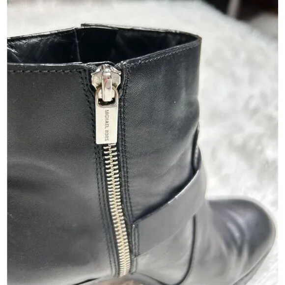 Michael by Michael Kors Black Ankle Zip Up Leather Boots Size 10